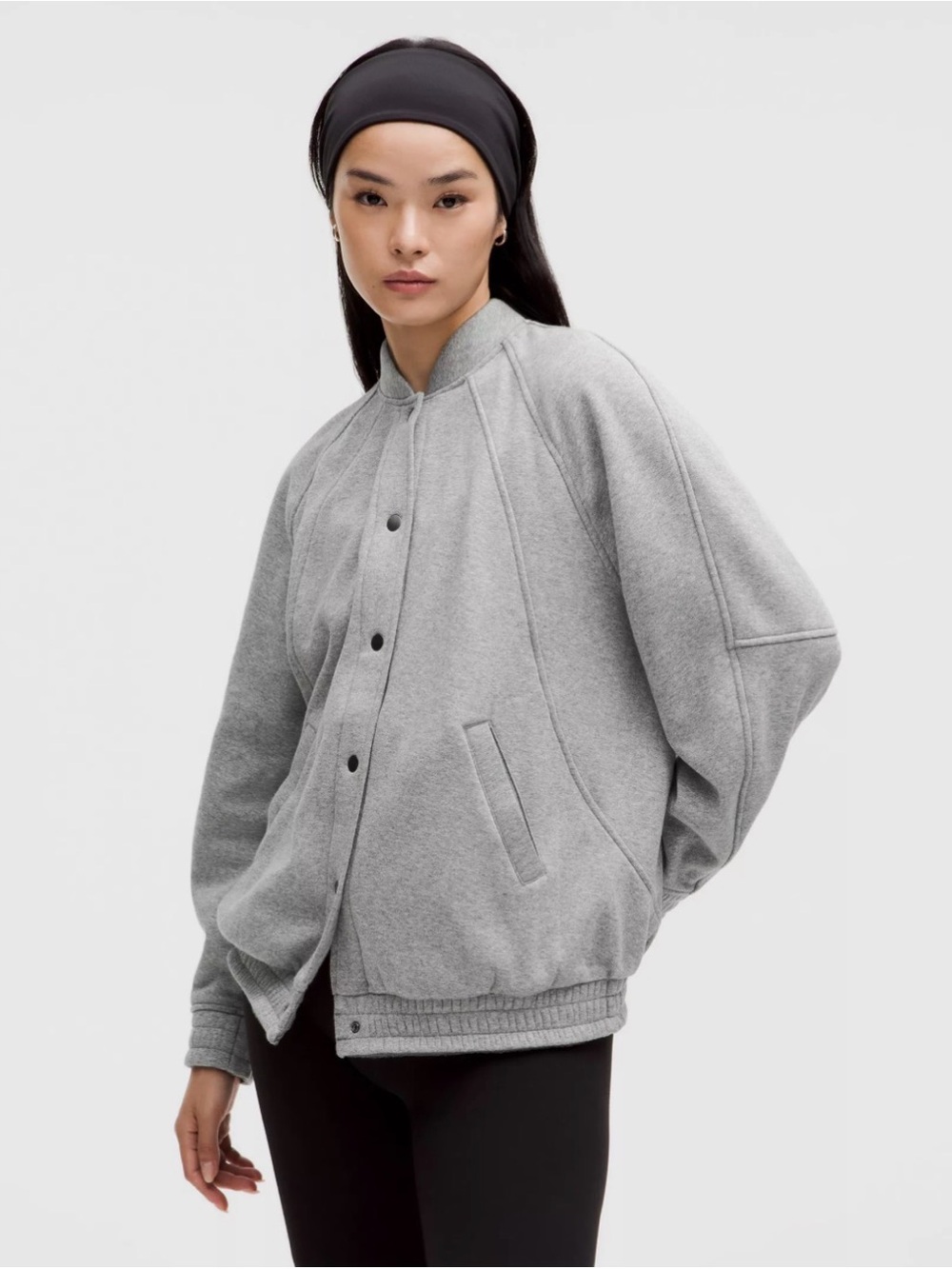NWT Scuba Oversized Varsity Jacket Plush, Heathered Medium Grey